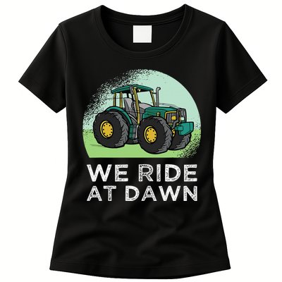 We Ride At Dawn Lawn Mower Lawn Mowing Funny Dad Womens T-Shirt