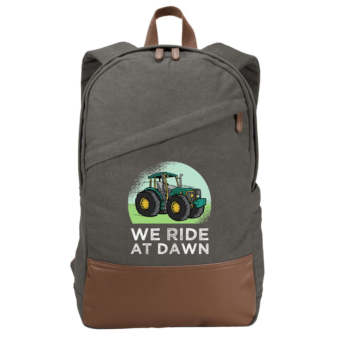 We Ride At Dawn Lawn Mower Lawn Mowing Funny Dad Cotton Canvas Backpack