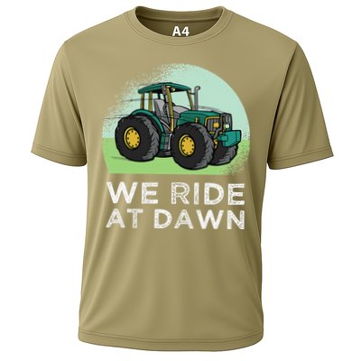 We Ride At Dawn Lawn Mower Lawn Mowing Funny Dad Cooling Performance Crew T-Shirt