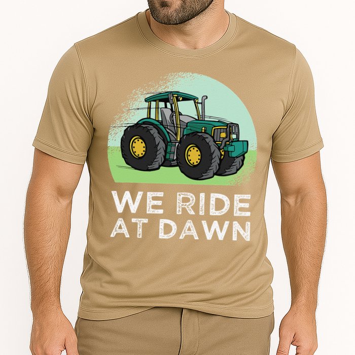 We Ride At Dawn Lawn Mower Lawn Mowing Funny Dad Cooling Performance Crew T-Shirt