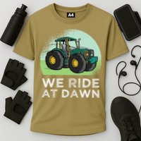 We Ride At Dawn Lawn Mower Lawn Mowing Funny Dad Cooling Performance Crew T-Shirt