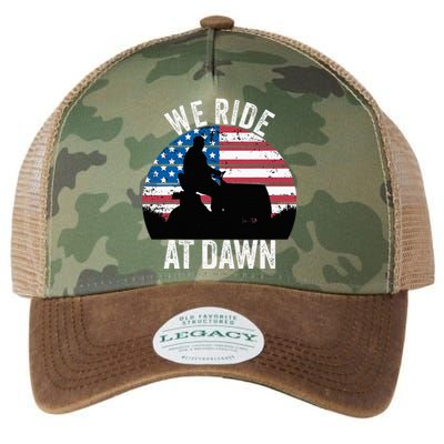 We Ride At Dawn Lawnmower Lawn Mowing Funny Dad Vintage Legacy Tie Dye Trucker Hat