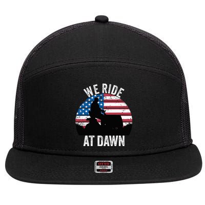 We Ride At Dawn Lawnmower Lawn Mowing Funny Dad Vintage 7 Panel Mesh Trucker Snapback Hat