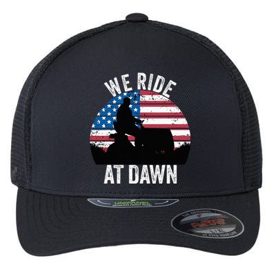 We Ride At Dawn Lawnmower Lawn Mowing Funny Dad Vintage Flexfit Unipanel Trucker Cap