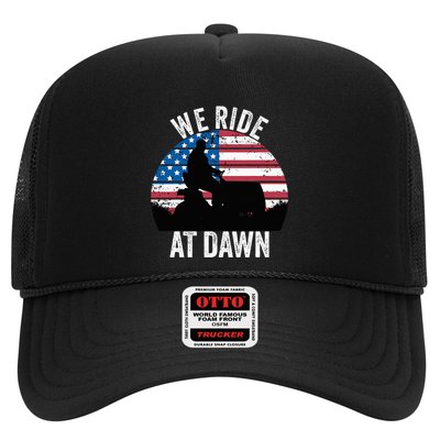 We Ride At Dawn Lawnmower Lawn Mowing Funny Dad Vintage Trucker Hat