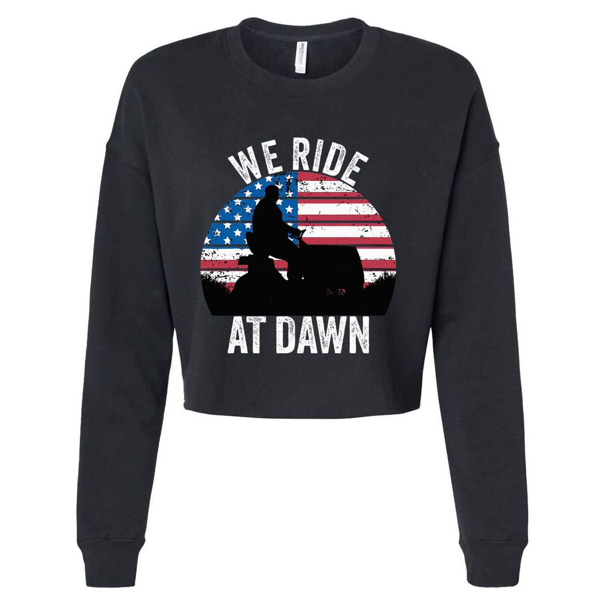 We Ride At Dawn Lawnmower Lawn Mowing Funny Dad Vintage Cropped Pullover Crew