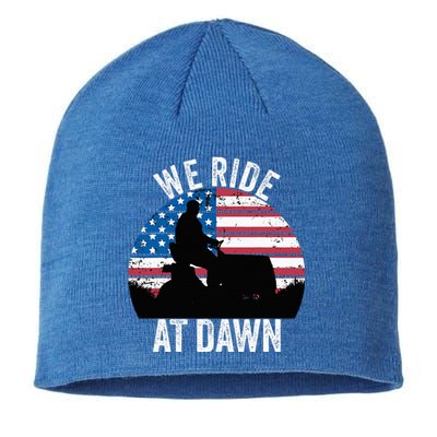 We Ride At Dawn Lawnmower Lawn Mowing Funny Dad Vintage Sustainable Beanie