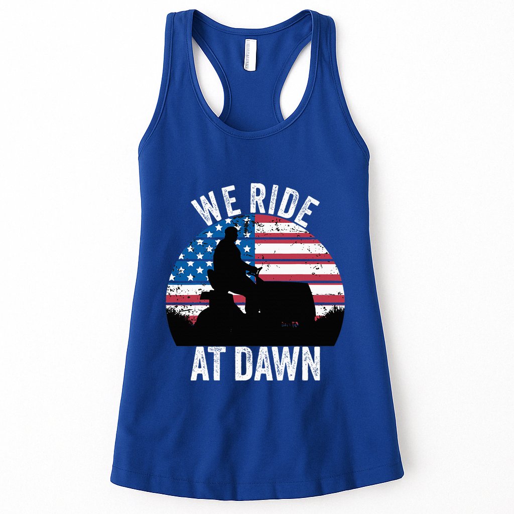 We Ride At Dawn Lawnmower Lawn Mowing Funny Dad Vintage Womens Tank Top