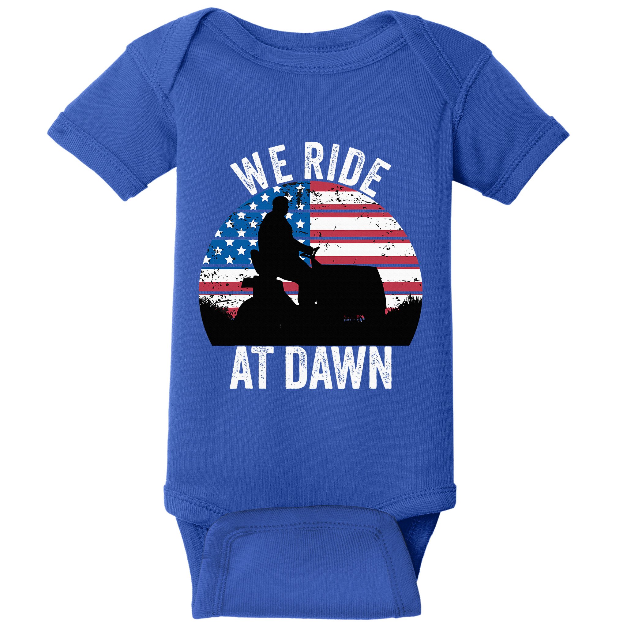 We Ride At Dawn Lawnmower Lawn Mowing Funny Dad Vintage Baby Bodysuit