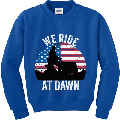 We Ride At Dawn Lawnmower Lawn Mowing Funny Dad Vintage Kids Sweatshirt