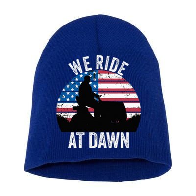 We Ride At Dawn Lawnmower Lawn Mowing Funny Dad Vintage Short Acrylic Beanie