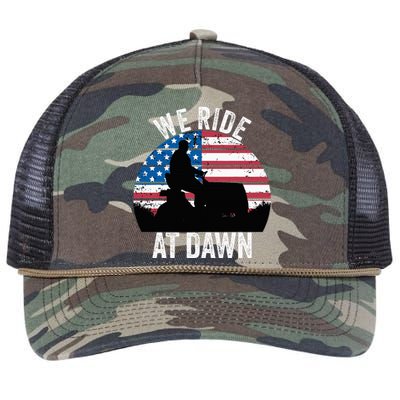 We Ride At Dawn Lawnmower Lawn Mowing Funny Dad Vintage Retro Rope Trucker Hat Cap