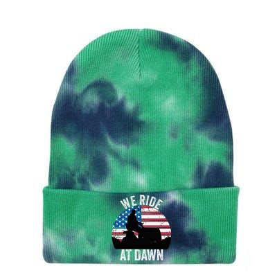 We Ride At Dawn Lawnmower Lawn Mowing Funny Dad Vintage Tie Dye 12in Knit Beanie