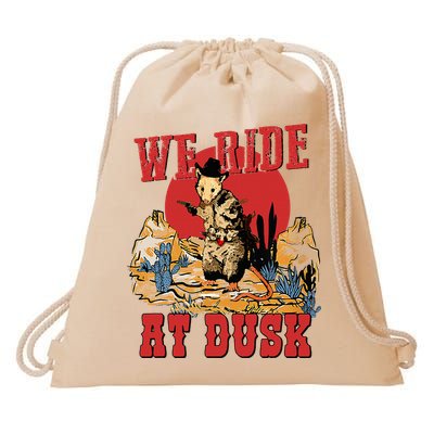 We Ride At Dusk Vintage Opossum Animal Trash Team Drawstring Bag