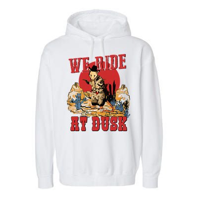 We Ride At Dusk Vintage Opossum Animal Trash Team Garment-Dyed Fleece Hoodie