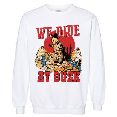 We Ride At Dusk Vintage Opossum Animal Trash Team Garment-Dyed Sweatshirt