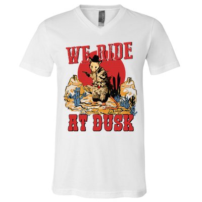 We Ride At Dusk Vintage Opossum Animal Trash Team V-Neck T-Shirt