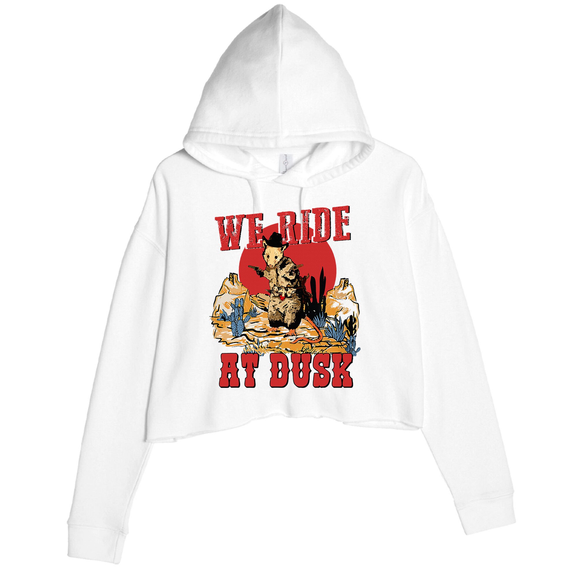 We Ride At Dusk Vintage Opossum Animal Trash Team Crop Fleece Hoodie