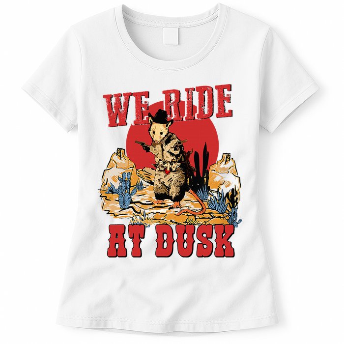 We Ride At Dusk Vintage Opossum Animal Trash Team Womens T-Shirt