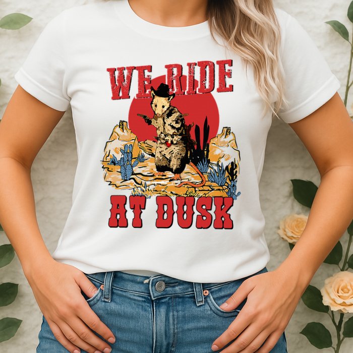 We Ride At Dusk Vintage Opossum Animal Trash Team Womens T-Shirt