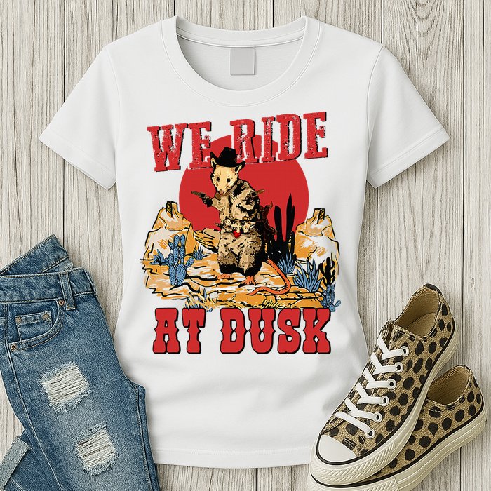 We Ride At Dusk Vintage Opossum Animal Trash Team Womens T-Shirt