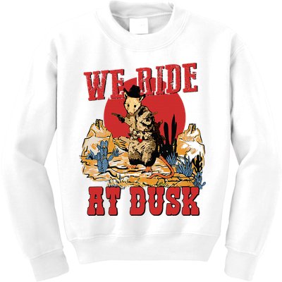 We Ride At Dusk Vintage Opossum Animal Trash Team Kids Sweatshirt