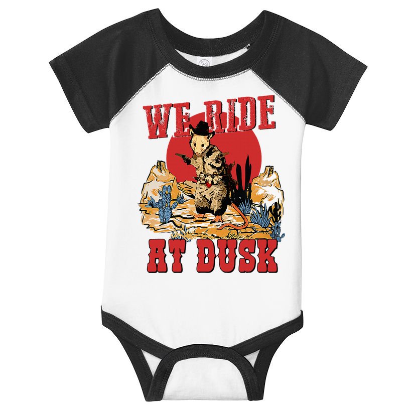 We Ride At Dusk Vintage Opossum Animal Trash Team Infant Baby Jersey Bodysuit