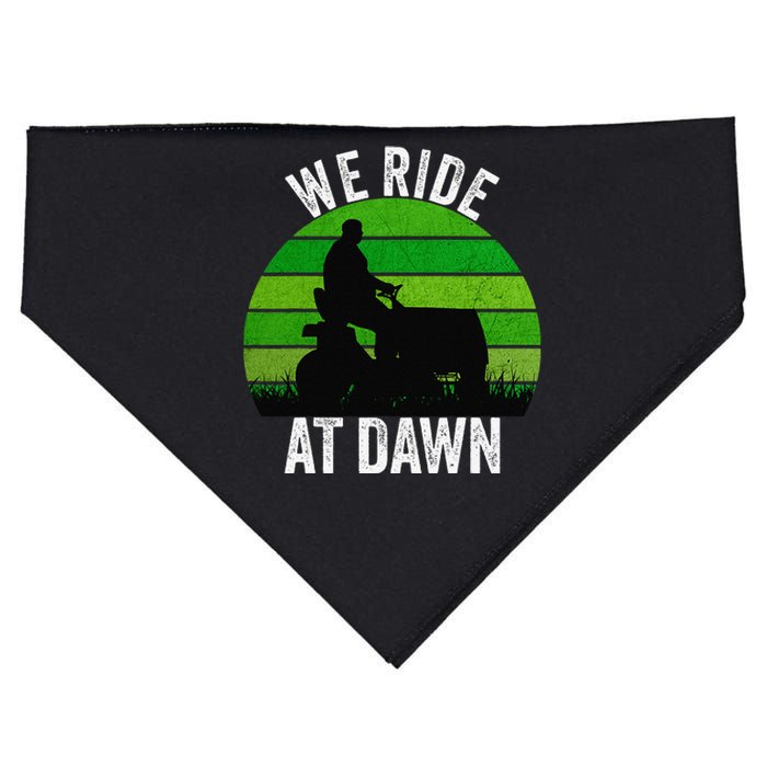 We Ride At Dawn Lawnmower Lawn Mowing Funny Dad Vintage USA-Made Doggie Bandana