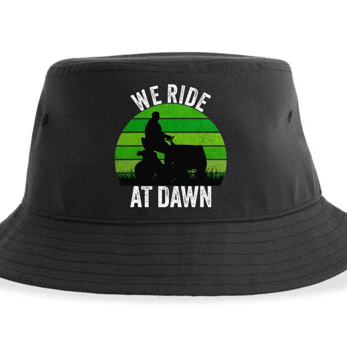 We Ride At Dawn Lawnmower Lawn Mowing Funny Dad Vintage Sustainable Bucket Hat