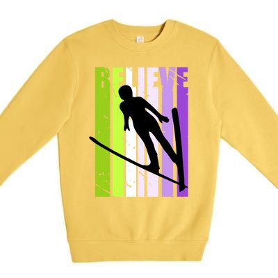 Wo Retro Alpine Ski Jumping Jumper Female Competition Meaningful Gift Premium Crewneck Sweatshirt