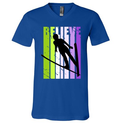 Wo Retro Alpine Ski Jumping Jumper Female Competition Meaningful Gift V-Neck T-Shirt