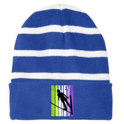 Wo Retro Alpine Ski Jumping Jumper Female Competition Meaningful Gift Striped Beanie with Solid Band