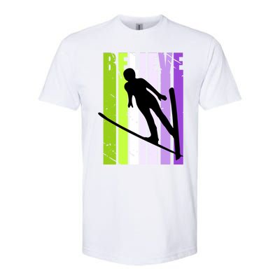 Wo Retro Alpine Ski Jumping Jumper Female Competition Meaningful Gift Softstyle® CVC T-Shirt