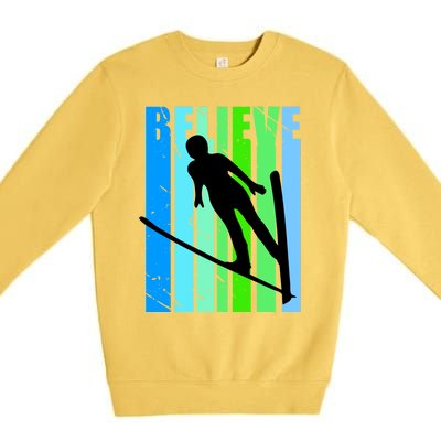 Wo Retro Alpine Ski Jumping Jumper Female Competition Funny Gift Premium Crewneck Sweatshirt