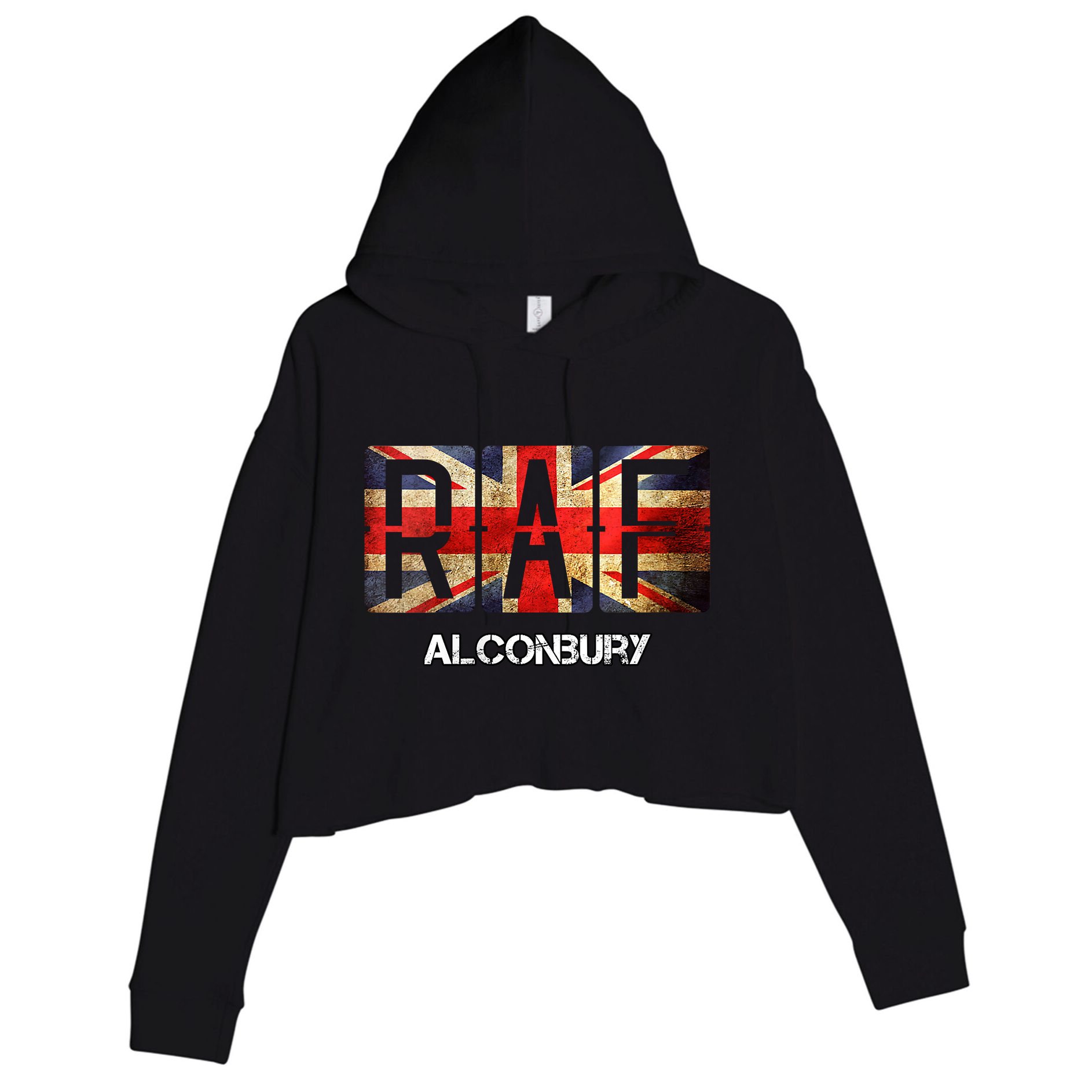 Women RAF Alconbury Vintage Distressed Airforce Crop Fleece Hoodie