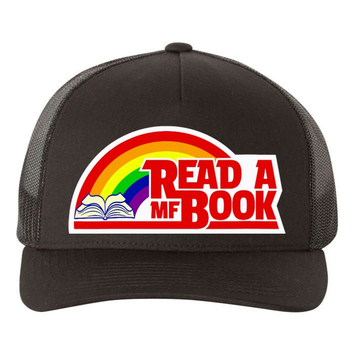 Wo Read a MF Book Reading Bookworm Funny Vintage Retro Rainbow V-Neck Yupoong Adult 5-Panel Trucker Hat