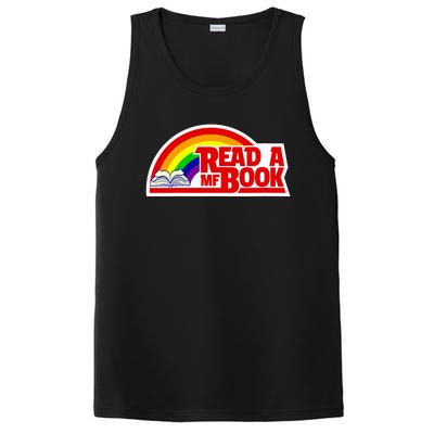 Wo Read a MF Book Reading Bookworm Funny Vintage Retro Rainbow V-Neck PosiCharge Competitor Tank