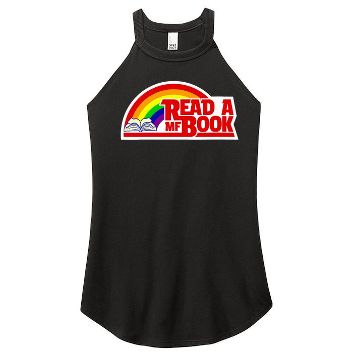 Wo Read a MF Book Reading Bookworm Funny Vintage Retro Rainbow V-Neck Women’s Perfect Tri Rocker Tank