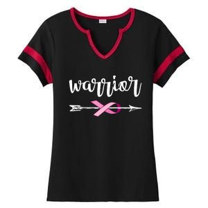 Warrior Ribbon Breast Cancer Awareness Ladies Halftime Notch Neck Tee