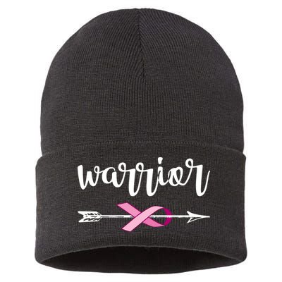 Warrior Ribbon Breast Cancer Awareness Sustainable Knit Beanie