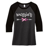 Warrior Ribbon Breast Cancer Awareness Women's Tri-Blend 3/4-Sleeve Raglan Shirt