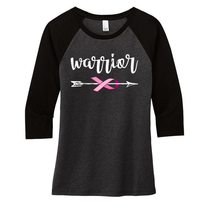 Warrior Ribbon Breast Cancer Awareness Women's Tri-Blend 3/4-Sleeve Raglan Shirt