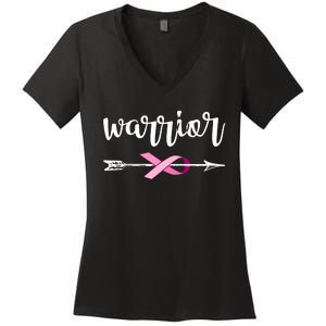 Warrior Ribbon Breast Cancer Awareness Women's V-Neck T-Shirt