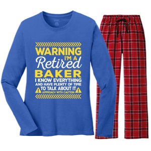 Warning Retired Baker Funny Baking Humor Pastry Chef Cute Gift Women's Long Sleeve Flannel Pajama Set 