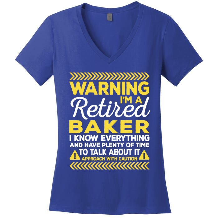 Warning Retired Baker Funny Baking Humor Pastry Chef Cute Gift Women's V-Neck T-Shirt