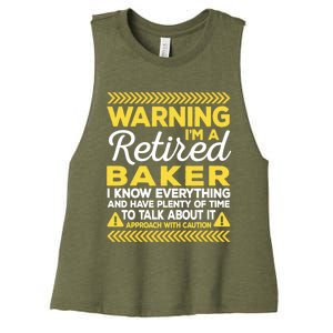 Warning Retired Baker Funny Baking Humor Pastry Chef Cute Gift Women's Racerback Cropped Tank