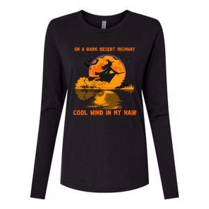 Witch Riding Brooms On A Dark Desert Highways Halloween Womens Cotton Relaxed Long Sleeve T-Shirt