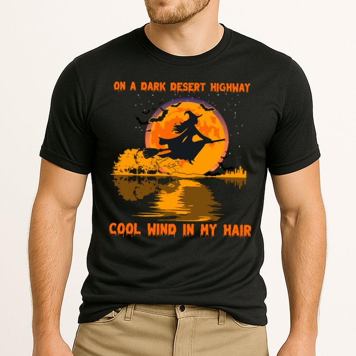 Witch Riding Brooms On A Dark Desert Highways Halloween Cooling Performance Crew T-Shirt