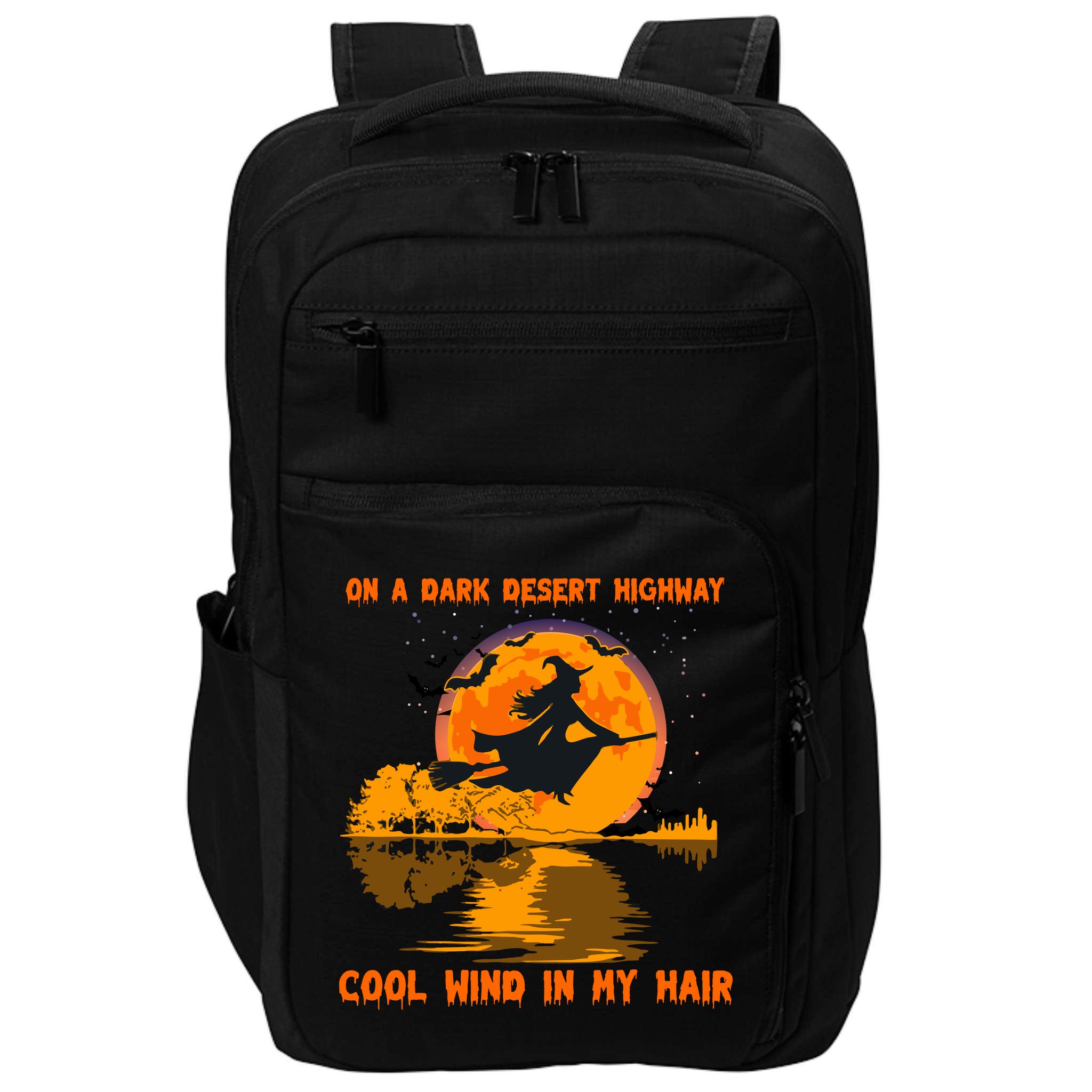 Witch Riding Brooms On A Dark Desert Highways Halloween Impact Tech Backpack
