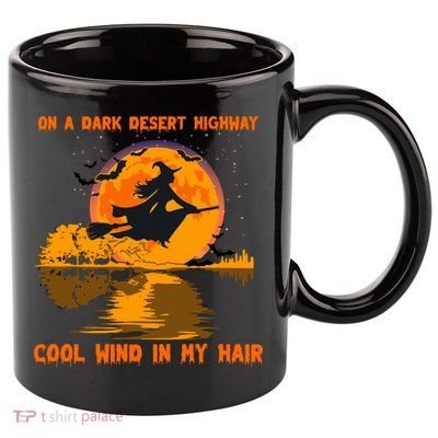 Witch Riding Brooms On A Dark Desert Highways Halloween 11oz C Handle Ceramic Mug